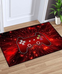 Personalized Gaming Rugs Teen Boys: Red Polyester Mats with 3D Printed Controller Gamepad Living Room