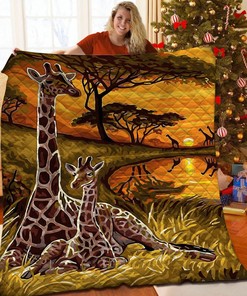 Personalized Giraffe Quilt Bedding Set for Home Decoration and Picnic, Gifts for Family