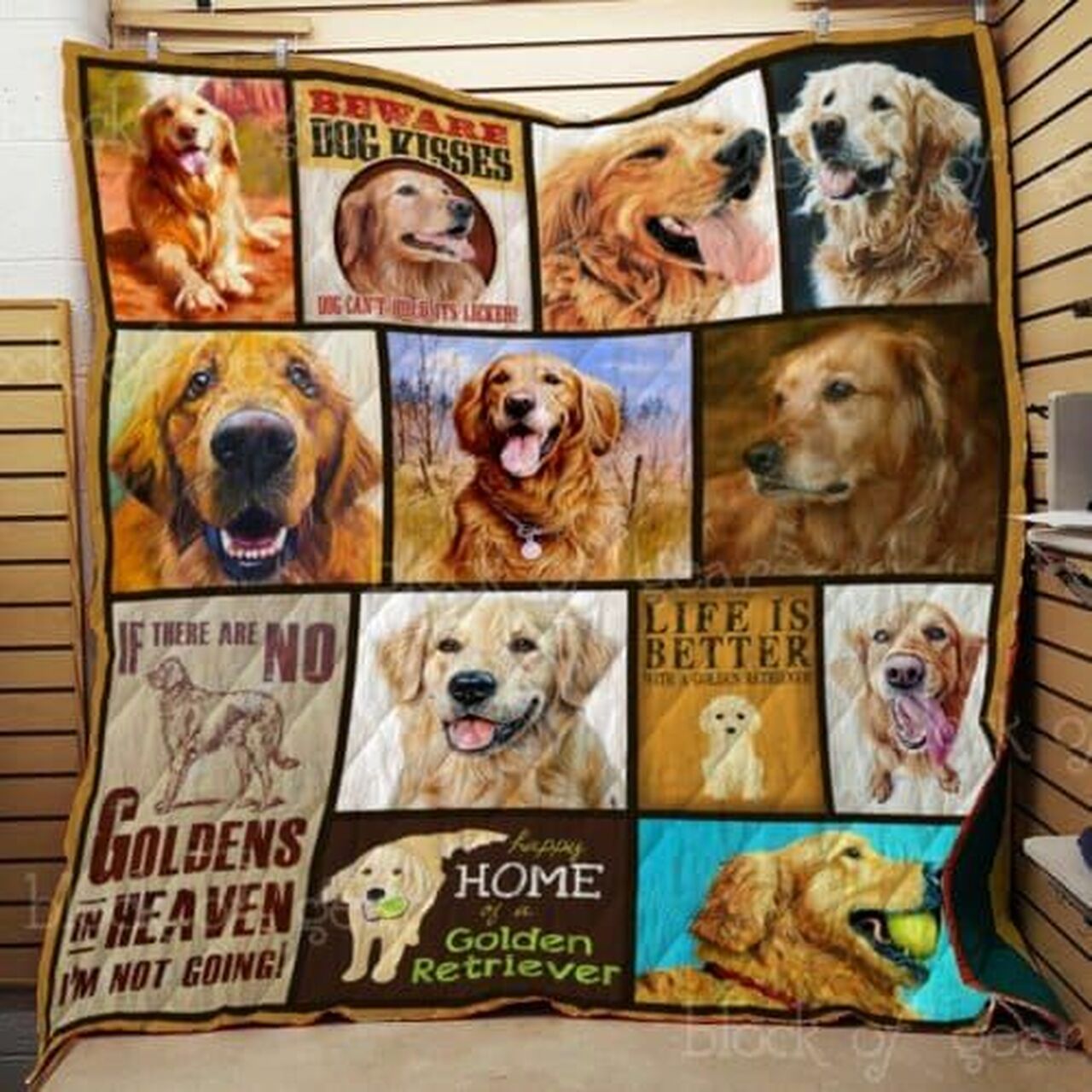 Personalized Golden Retriever Don't Push Me Quilt Bedding Set Blanket, Great for Bedroom Decor and Family Gifts