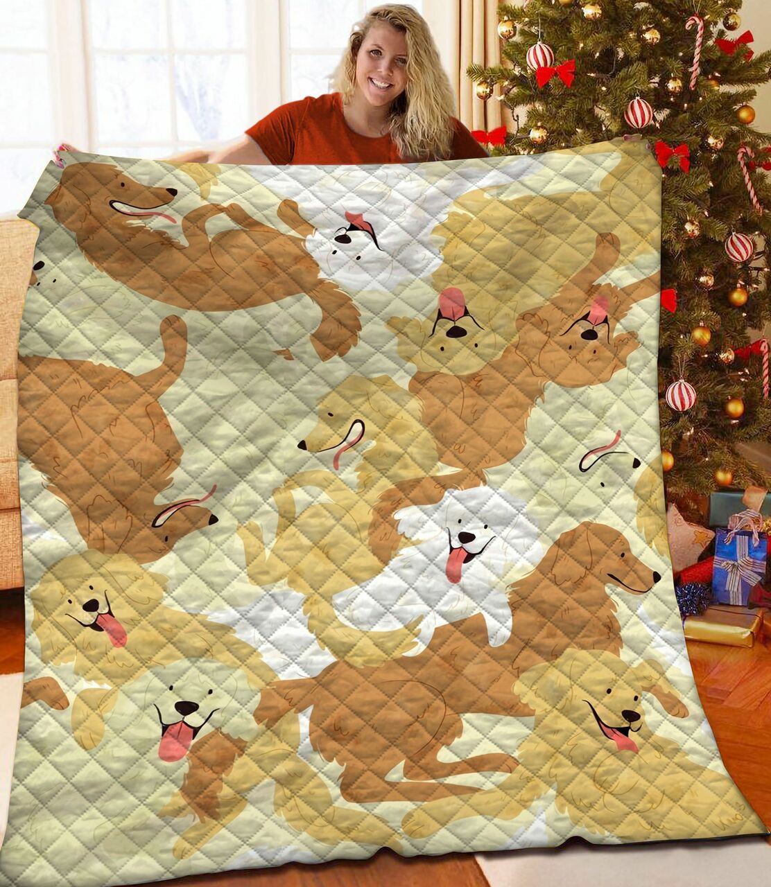 Personalized Golden Retriever Quilt Bed Set Blanket Great Gifts for Family