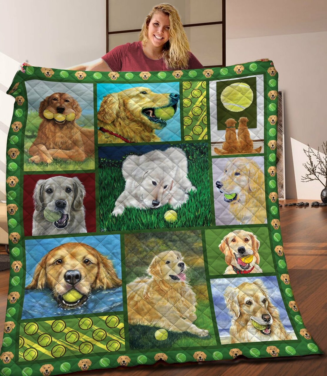 Personalized Golden Retriever Quilt Bedding Set Blanket for Your Bedroom Decor - Family Gifts