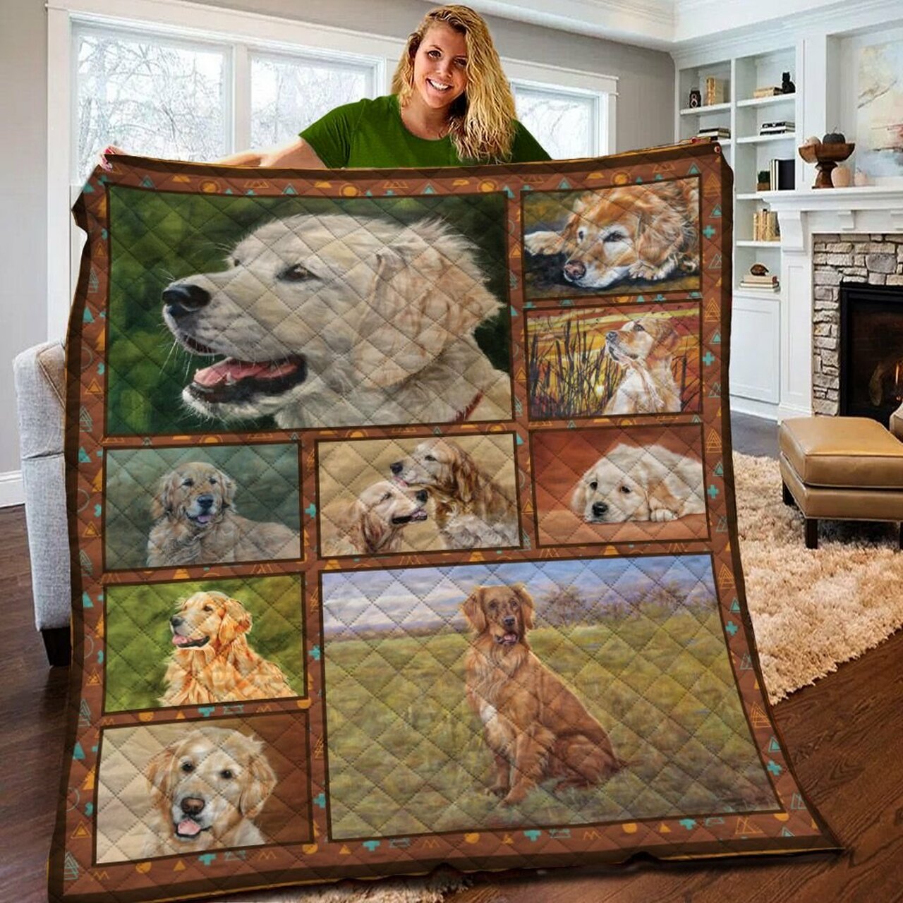 Personalized Golden Retriever Quilt Bedding Set Great for Bedroom Decor and Family Gifts