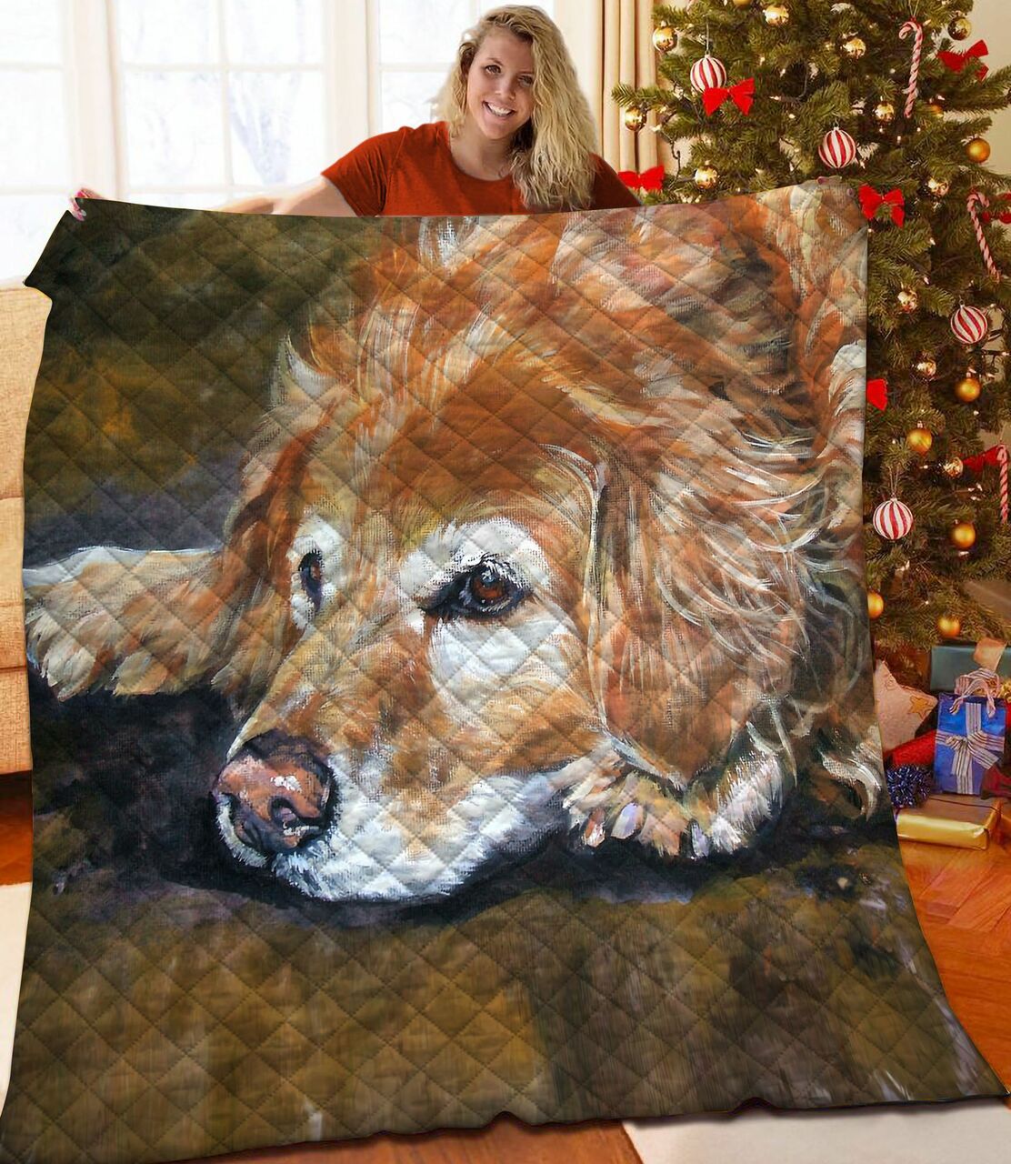 Personalized Golden Retriever Quilt Bedding Set Perfect for Bedroom Decor and Family Gifts