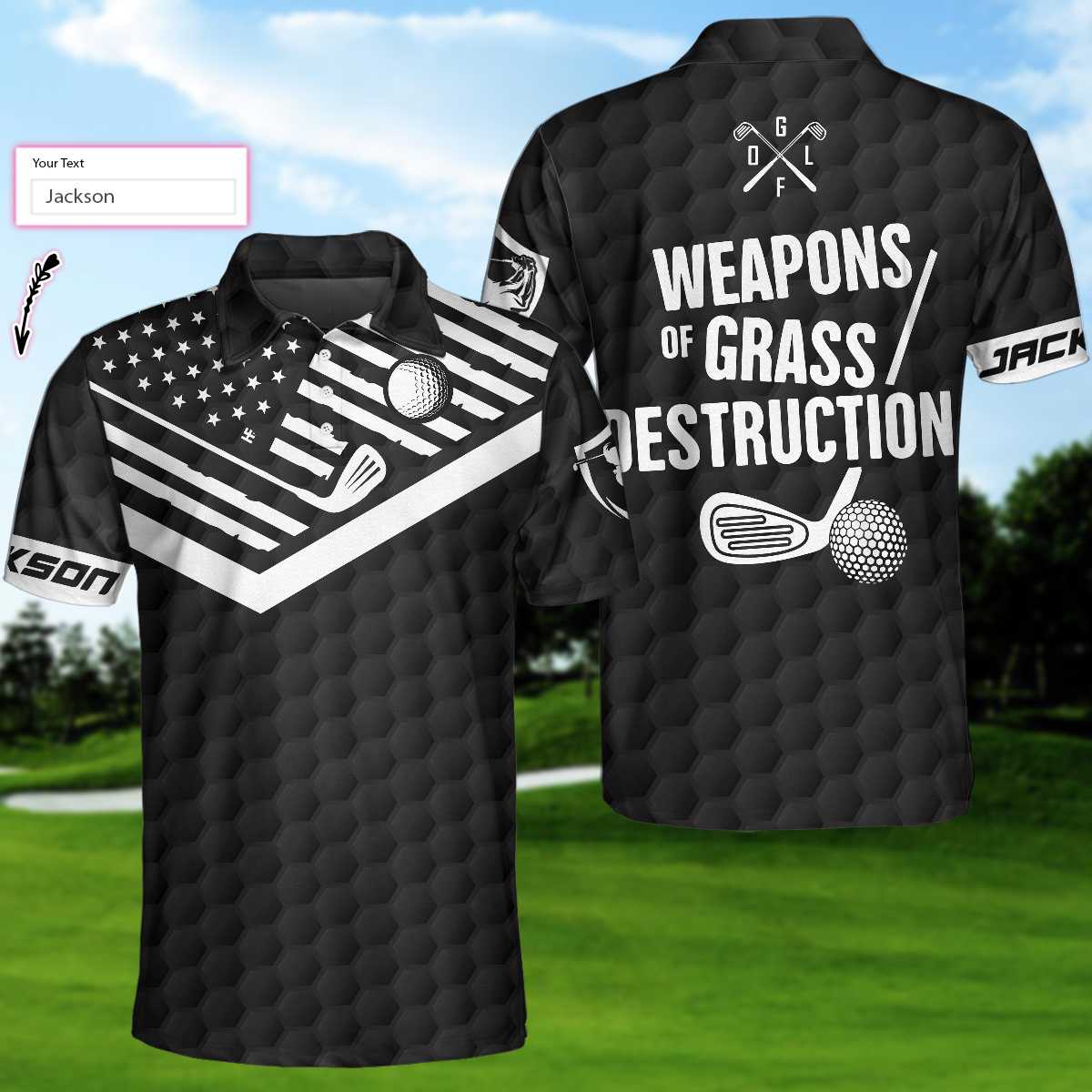 Personalized Golf Weapons Of Grass Destruction 3D Polo Shirt - Image 3