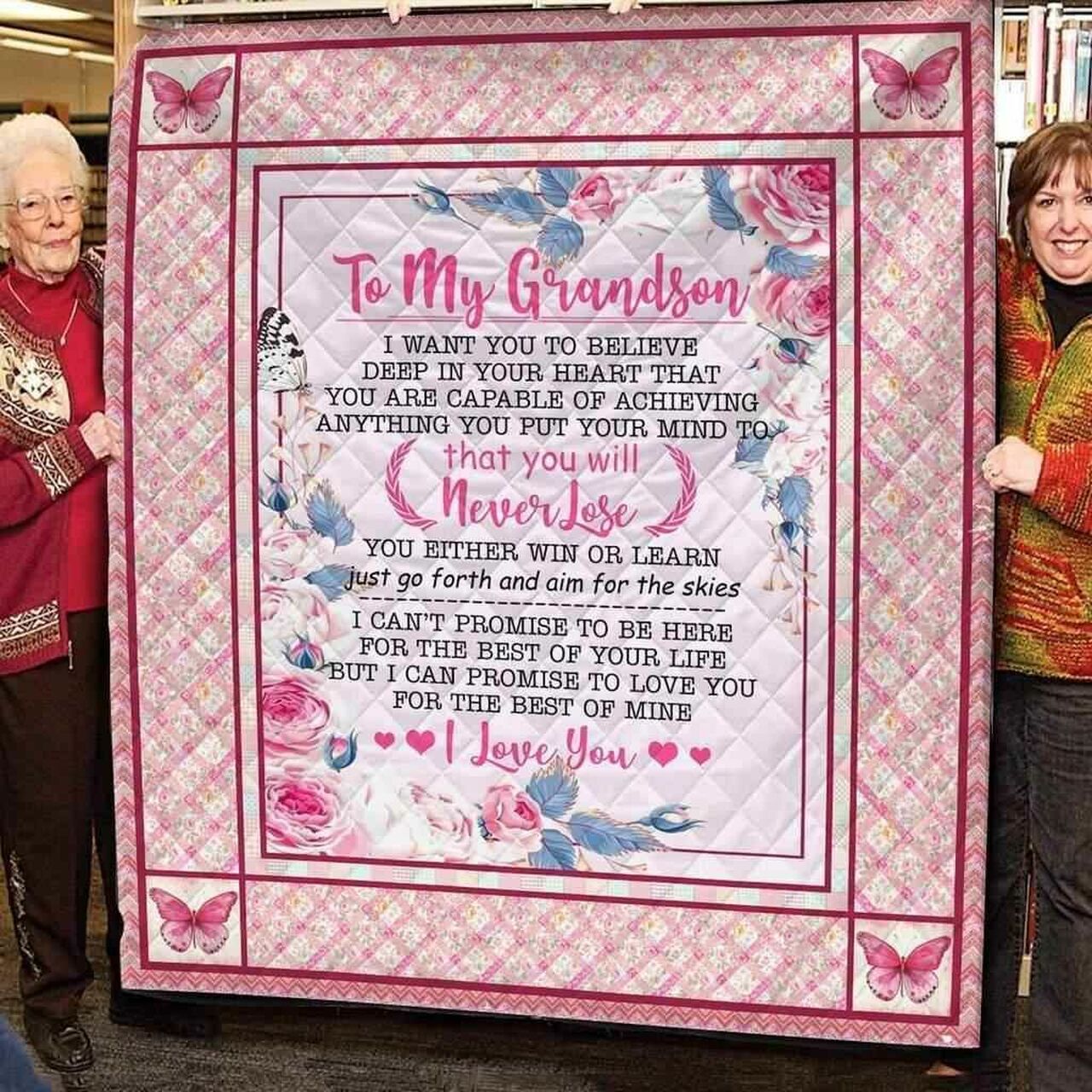 Personalized Grandson You Will Never Lose Quilt Bedding Set for Bedroom Decor and Family Gifts