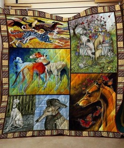 Personalized Greyhound Blossom Quilt Blanket Bedding Set for Home Decoration and Gifts for Family