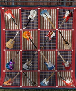 Personalized Guitar Collection Quilt Blanket Bedding Set for Home Decoration and Gifts for Family