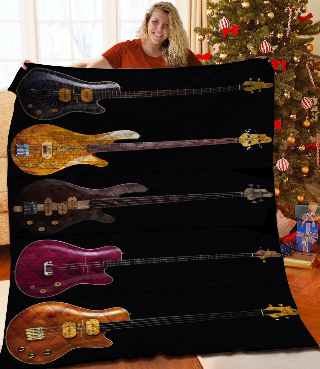 Personalized Guitar Quilt Bedding Set for Bedroom Decor and Family Gifts