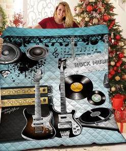 Personalized Guitar Quilt Bedding Set with Custom Name for Family Gifts and Decor