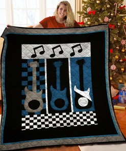 Personalized Guitar Quilt Bedding Set with Name for Bedroom Decor and Family Gifts