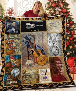 Personalized Guitar Theme Quilt Set with Custom Name for Picnic and Outdoor Activities