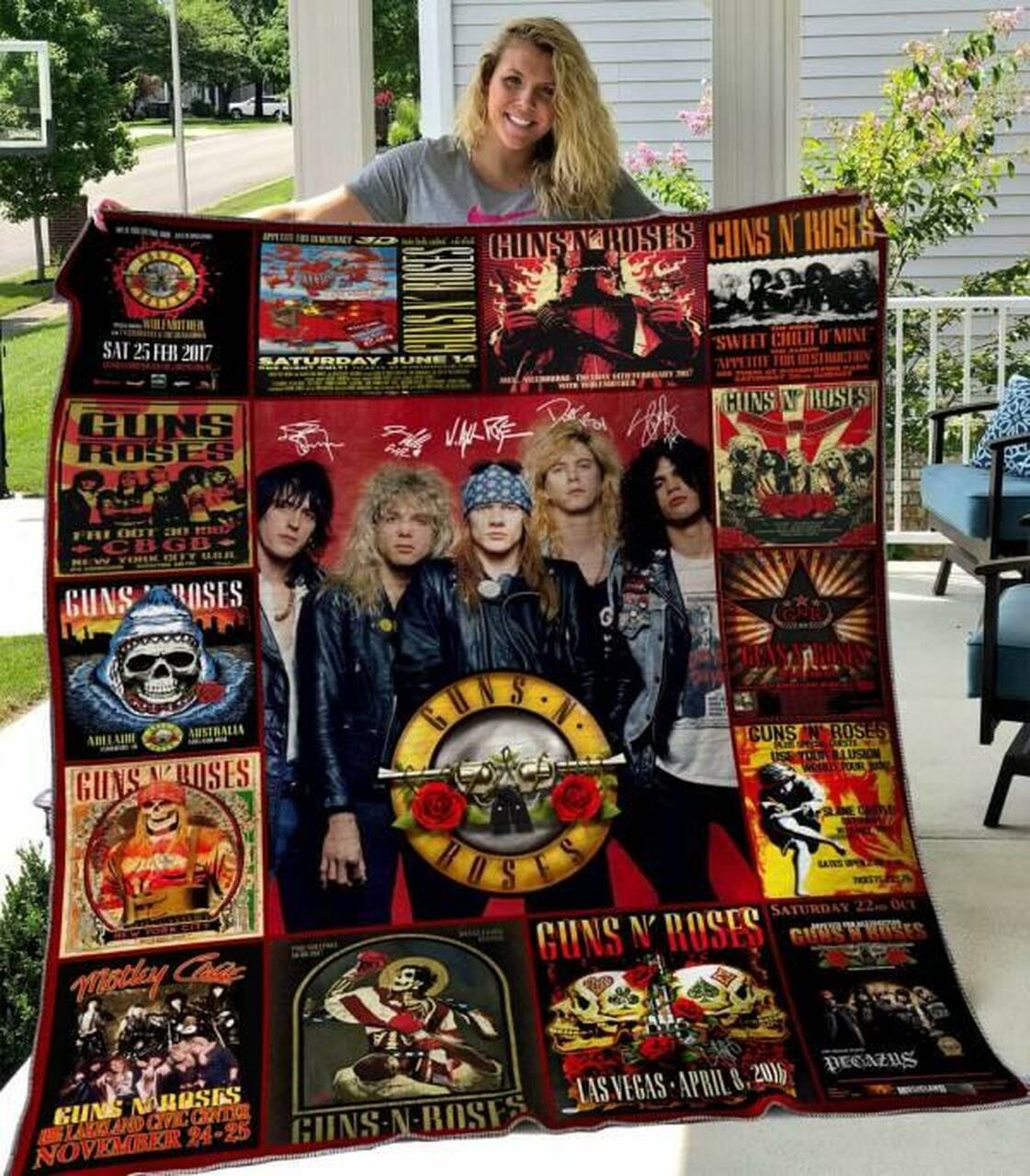 Personalized Gun N Roses Quilt Bedding Set Blanket for Home Decor and Family Gifts