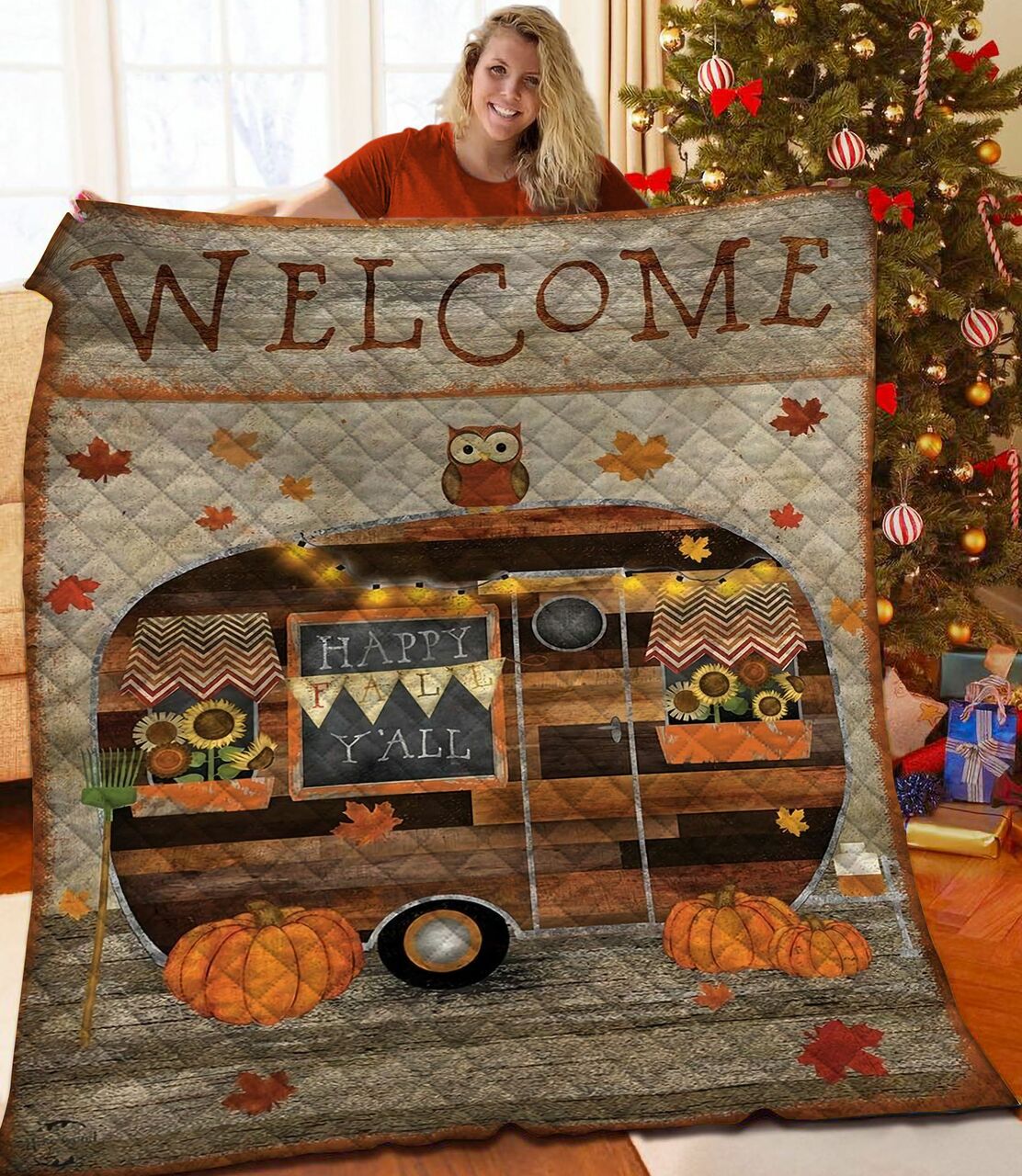 Personalized Halloween Camper Quilt Blanket Bedding Set Great for Home Decoration and Family Gifts