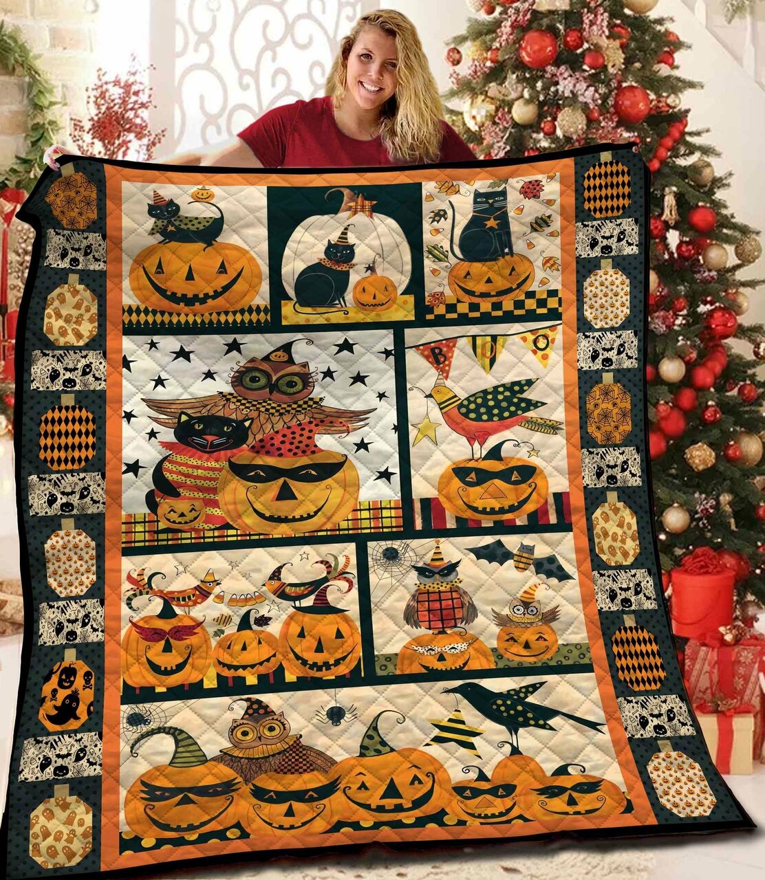 Personalized Halloween Quilt and Pillow Cover Set - Great for Bedroom Decor and Family Gifts