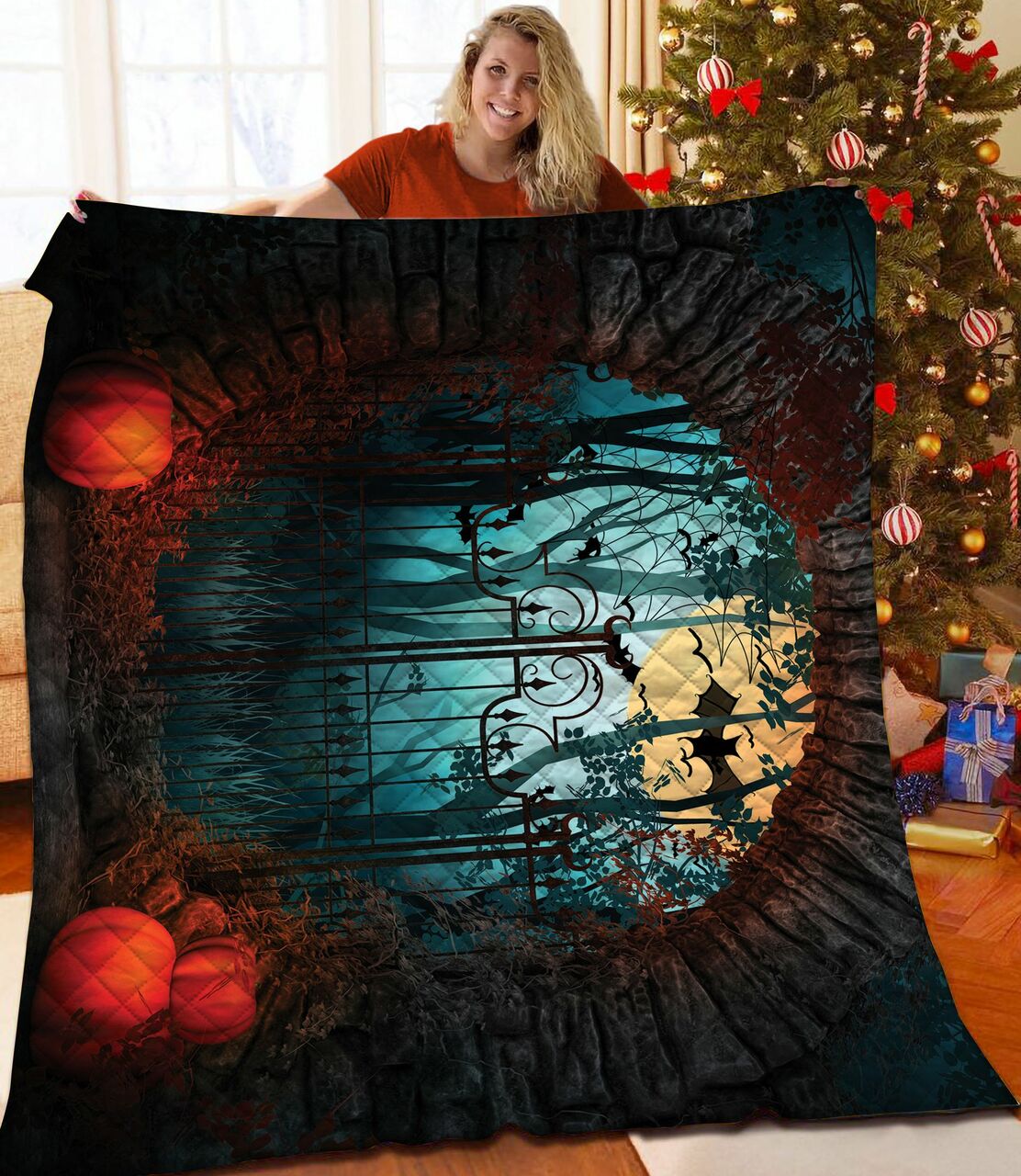 Personalized Halloween Quilted Bedding and Pillowcases Set - Great for Bedroom Decor and Family Gifts