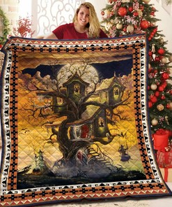 Personalized Halloween Witch Quilt Blanket Bedding Set - Great for Bedroom Decor and Family Gifts
