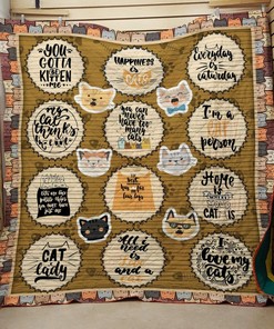 Personalized Happiness Is Cat Quilt Blanket Bedding Set Great for Bedroom Decor and Family Gifts
