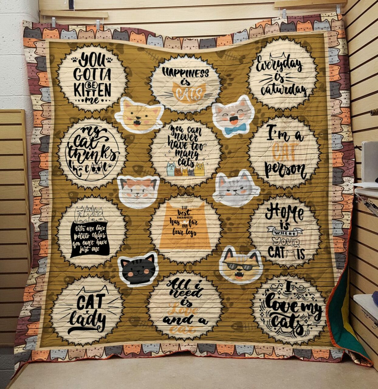 Personalized Happiness Is Cat Quilt Blanket Bedding Set Great for Bedroom Decor and Family Gifts