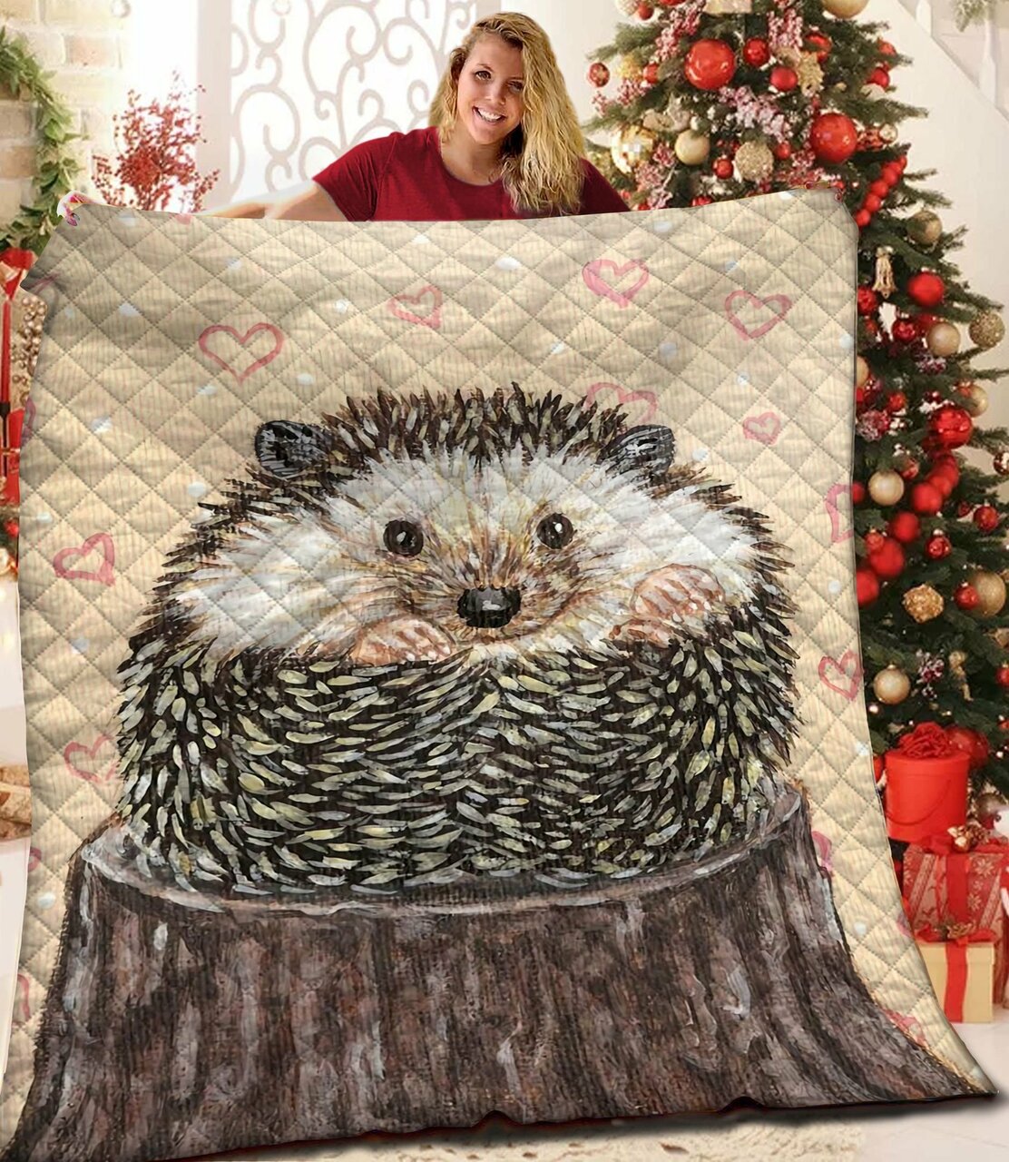 Personalized Hedgehog Quilt Bedding Set Bedroom Decor, Gifts for Family