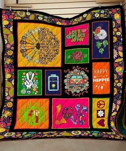 Personalized Hippie Love Peace Joy Quilt Bedding Set Blanket - Ideal for Family Gifts