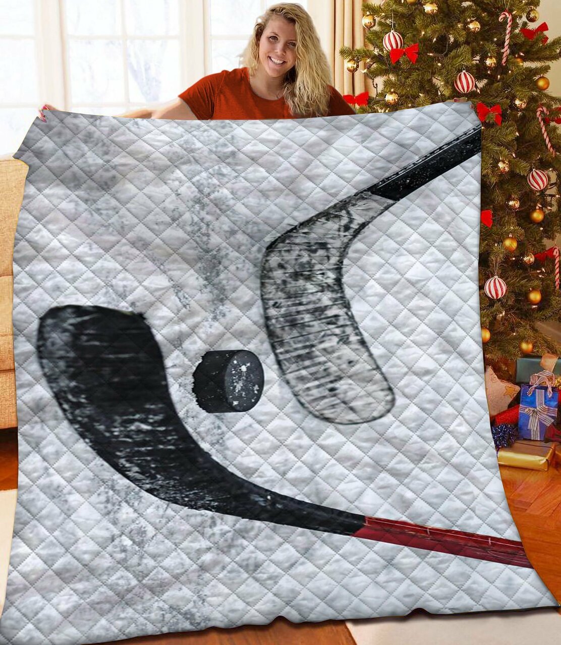 Personalized Hockey Quilt Bedding Set Bedroom Decor, Gifts for Family