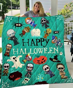 Personalized Horror Movies Happy Halloween Quilt Bedding Set Blanket, Great for Bedroom Decor and Family Gifts