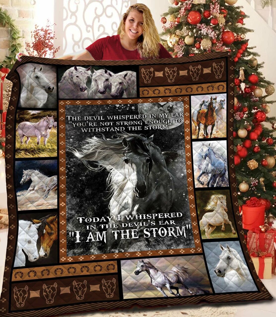 Personalized Horse Quilt Bedding Set, Great for Home Decoration and Picnics, Unique Gifts for Family
