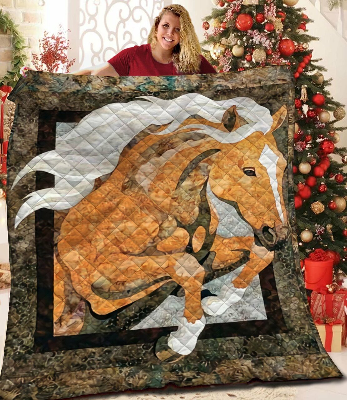 Personalized Horse Quilt Bedding Set for Bedroom and Home Decoration, Perfect Gifts for Family