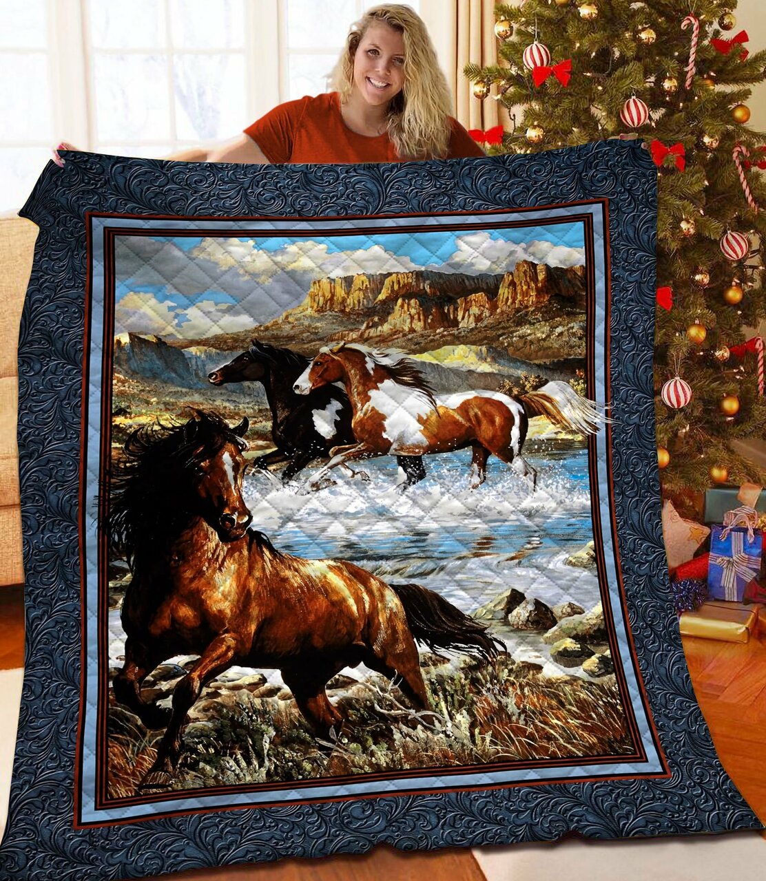 Personalized Horse Quilt Bedding Set for Home Decor - Add Your Name or Quote to Customize