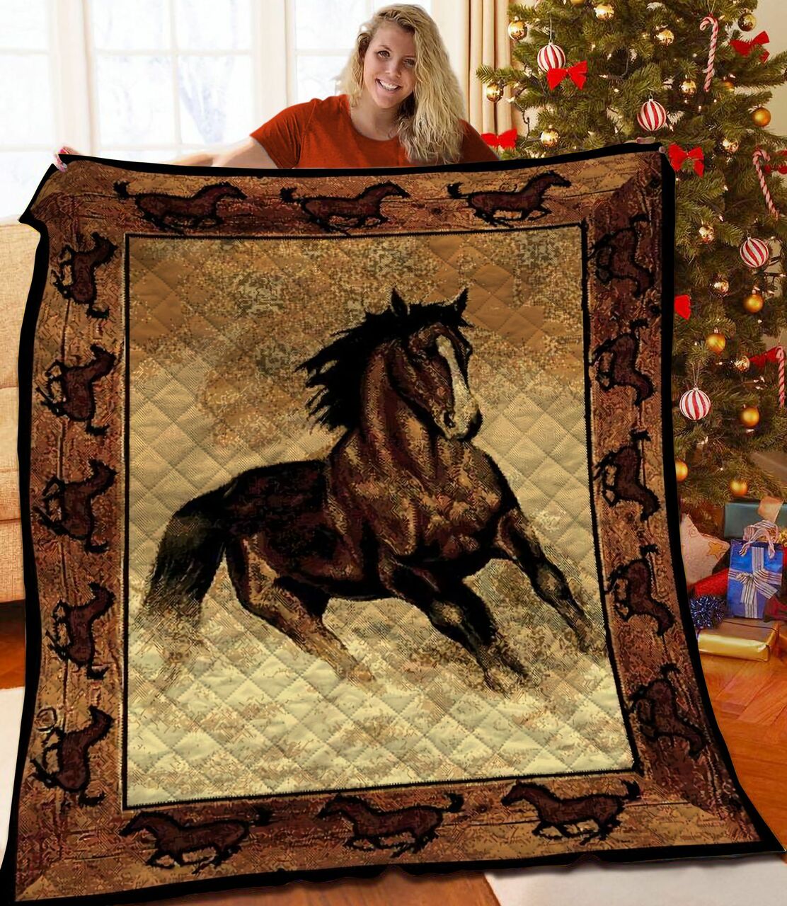 Personalized Horse Quilt Bedding Set for a Beautiful Bedroom Decor and Unique Gifts for Family