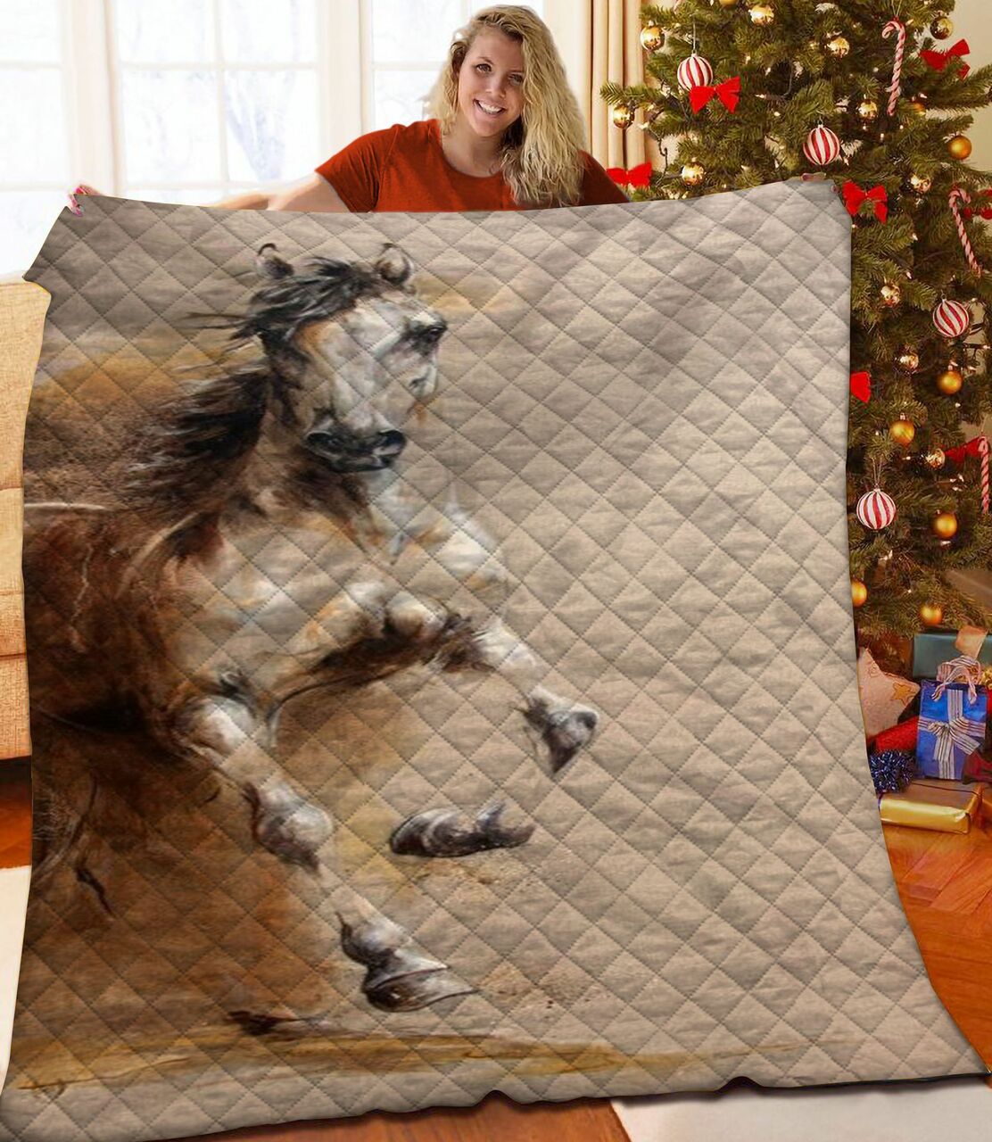 Personalized Horse Quilt Bedding Set for a Unique Bedroom Decor and Perfect Family Gifts