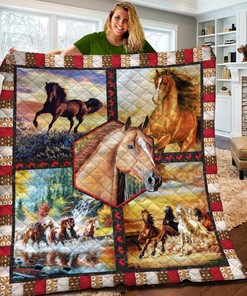 Personalized Horse Quilt Bedding Set for a Unique Bedroom Decor and Thoughtful Family Gifts