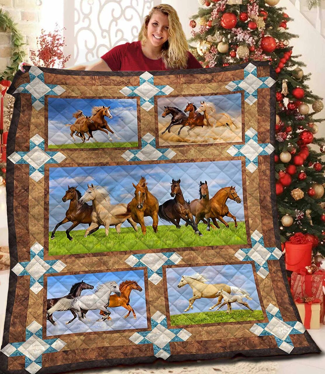 Personalized Horse Quilt Blanket and Bedding Set, Ideal for Cozying Up with Family