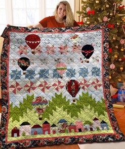 Personalized Hot Air Balloon Quilt Bedding Set for Home Decor and Family Gifts