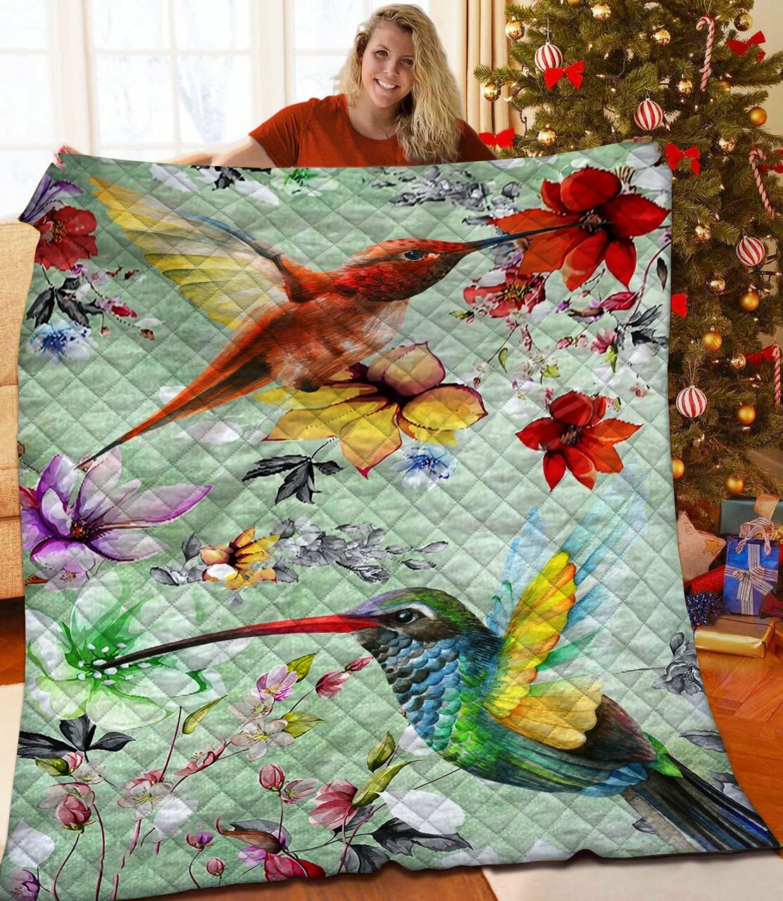 Personalized Hummingbird Quilt Bed Set Blanket - Great for Home Decoration and Family Gifts