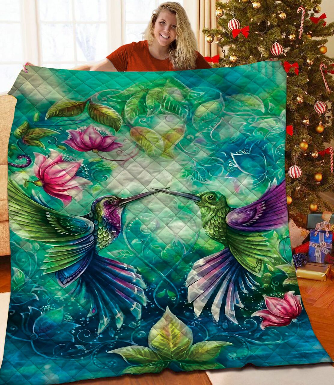 Personalized Hummingbird Quilt Bedding Set Blanket - Gifts for Family and Home Decor