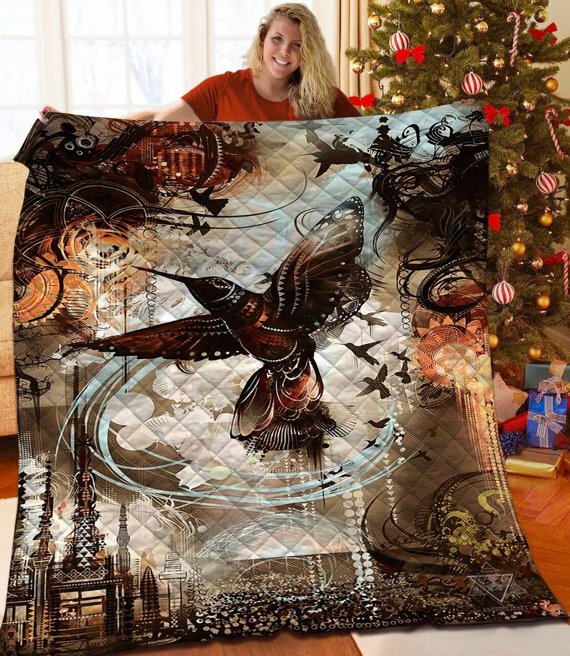 Personalized Hummingbird Quilt Bedding Set Blanket for Home Decoration and Family Gifts
