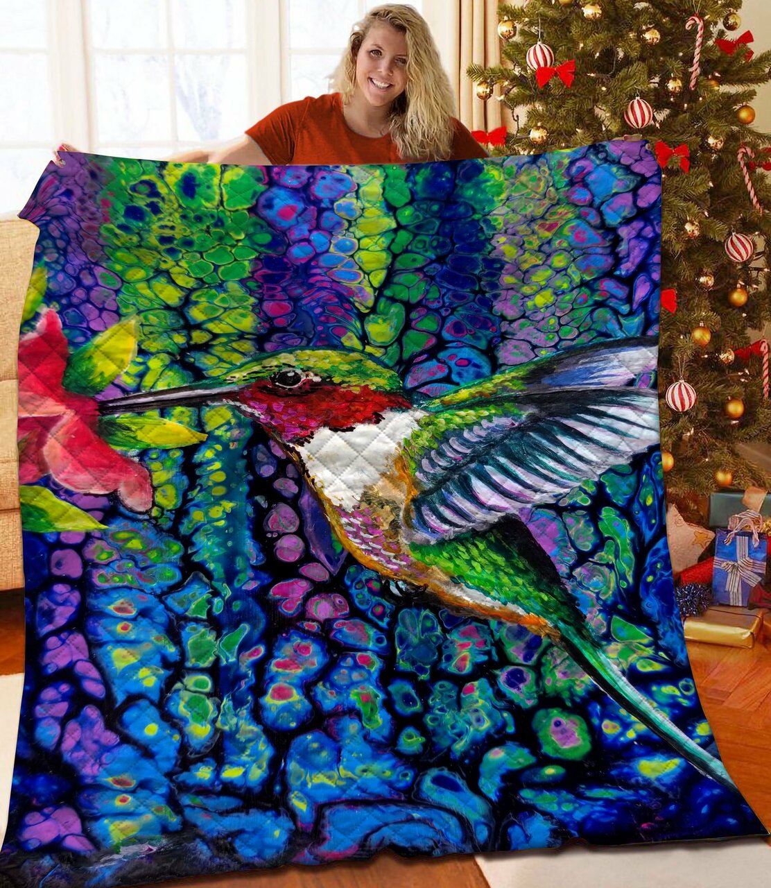 Personalized Hummingbird Quilt Blanket Bedding Set - Ideal for Bedroom Decor and Family Gifts