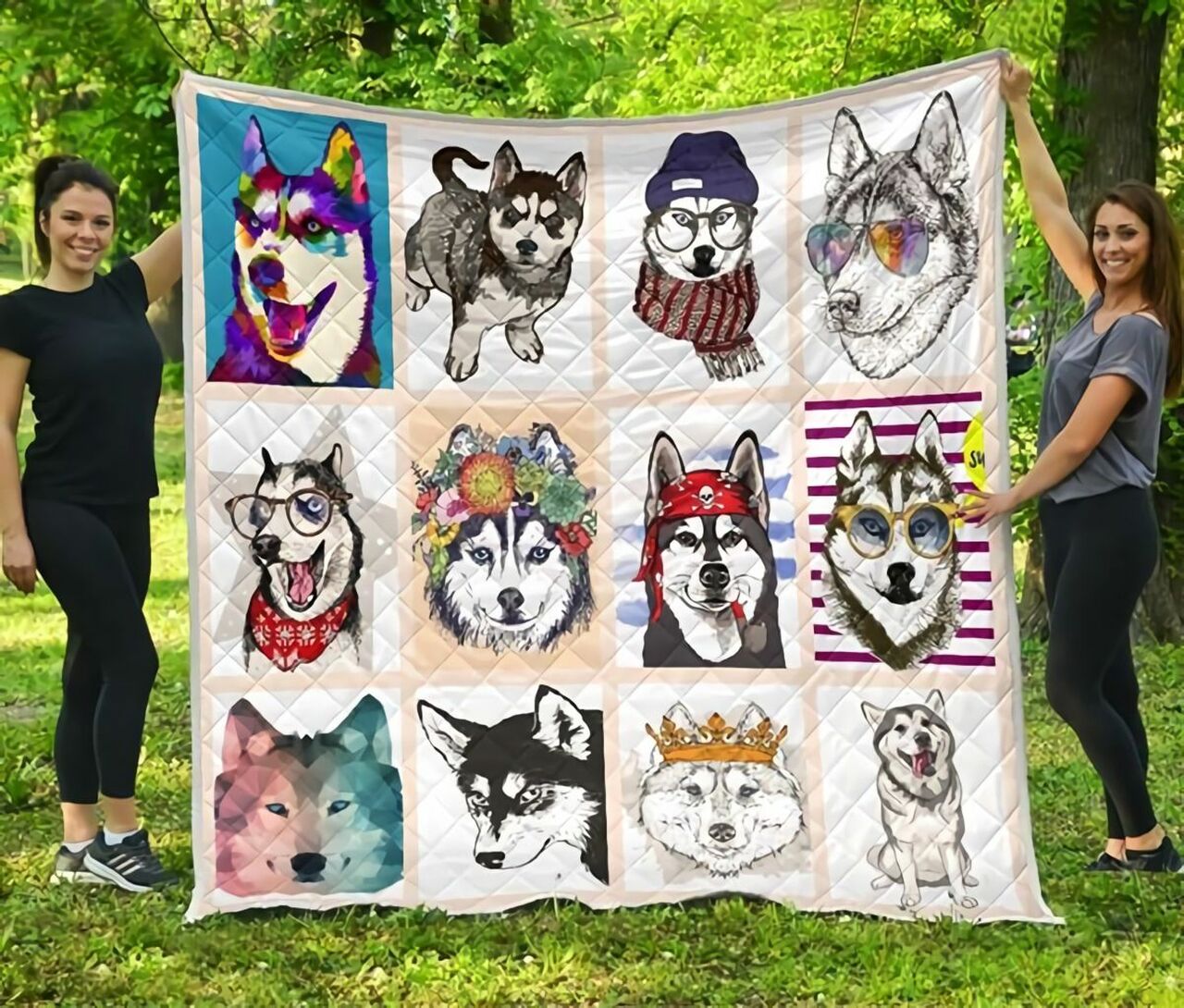 Personalized Husky Quilt Bedding Set for Picnic and Home Decoration, Perfect Gifts for Family
