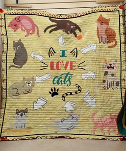 Personalized I Love Cats Quilt Blanket Bedding Set - Great for Home Decoration and Family Gifts