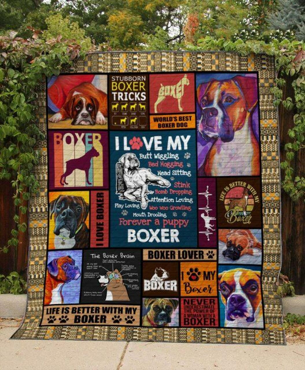 Personalized I Love My Boxer Quilt Blanket Bedding Set - Gifts for Family and Bedroom Decor