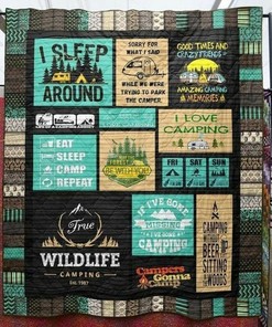 Personalized I Sleep Around Camping Quilt Bedding Set for Bedroom Decor and Family Gifts