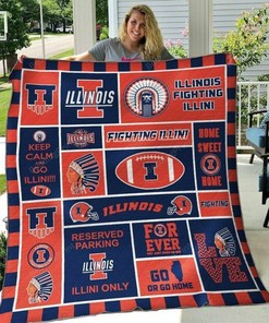 Personalized Illinois Fighting Illini Quilt Blanket - Great Gifts for Family and Bedroom Decoration
