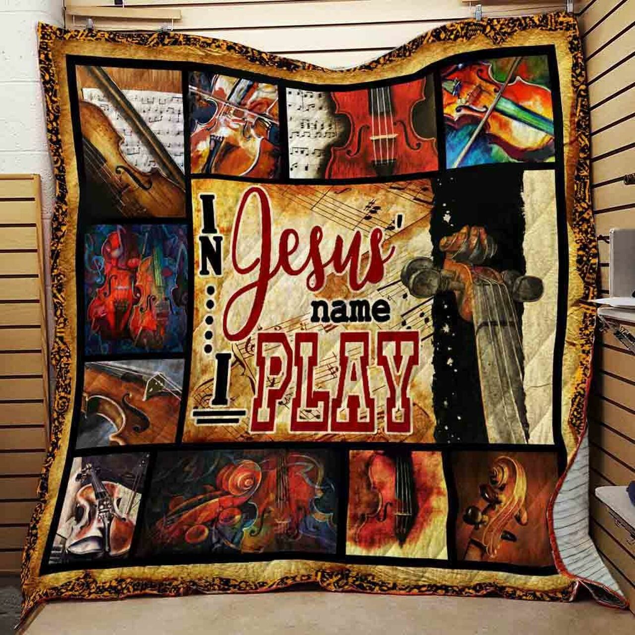 Personalized In Jesus Name I Play Cellos Quilt Bedding Set for Bedroom Decor and Family Gifts