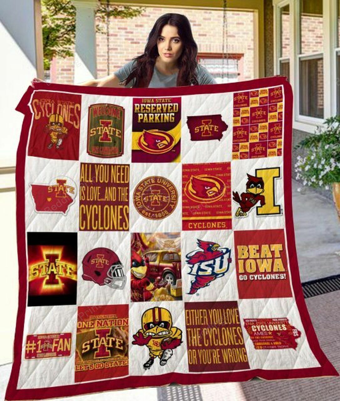 Personalized Iowa State Cyclones Quilt Bedding Set Blanket - Great for Bedroom Decoration and Family Gifts