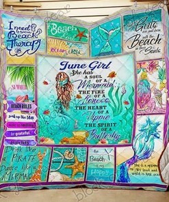 Personalized June Girl A Soul Of A Mermaid Quilt Bedding Set Blanket, Great for Bedroom Decor and Family Gifts