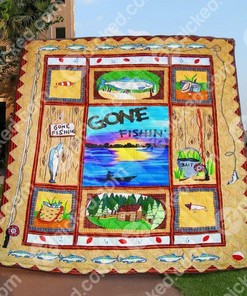 Personalized Just Gone Fishing Quilt Blanket Bedding Set for Home Decoration and Gifts for Family