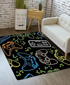 Personalized Kids Video Game Gaming Area Rugs Black Carpet for Bedroom and Living Room Decor