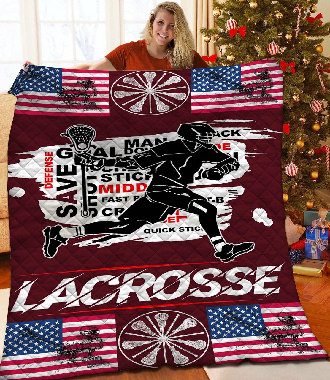 Personalized Lacrosse Quilt Blanket for Home Decoration and Family Gifts