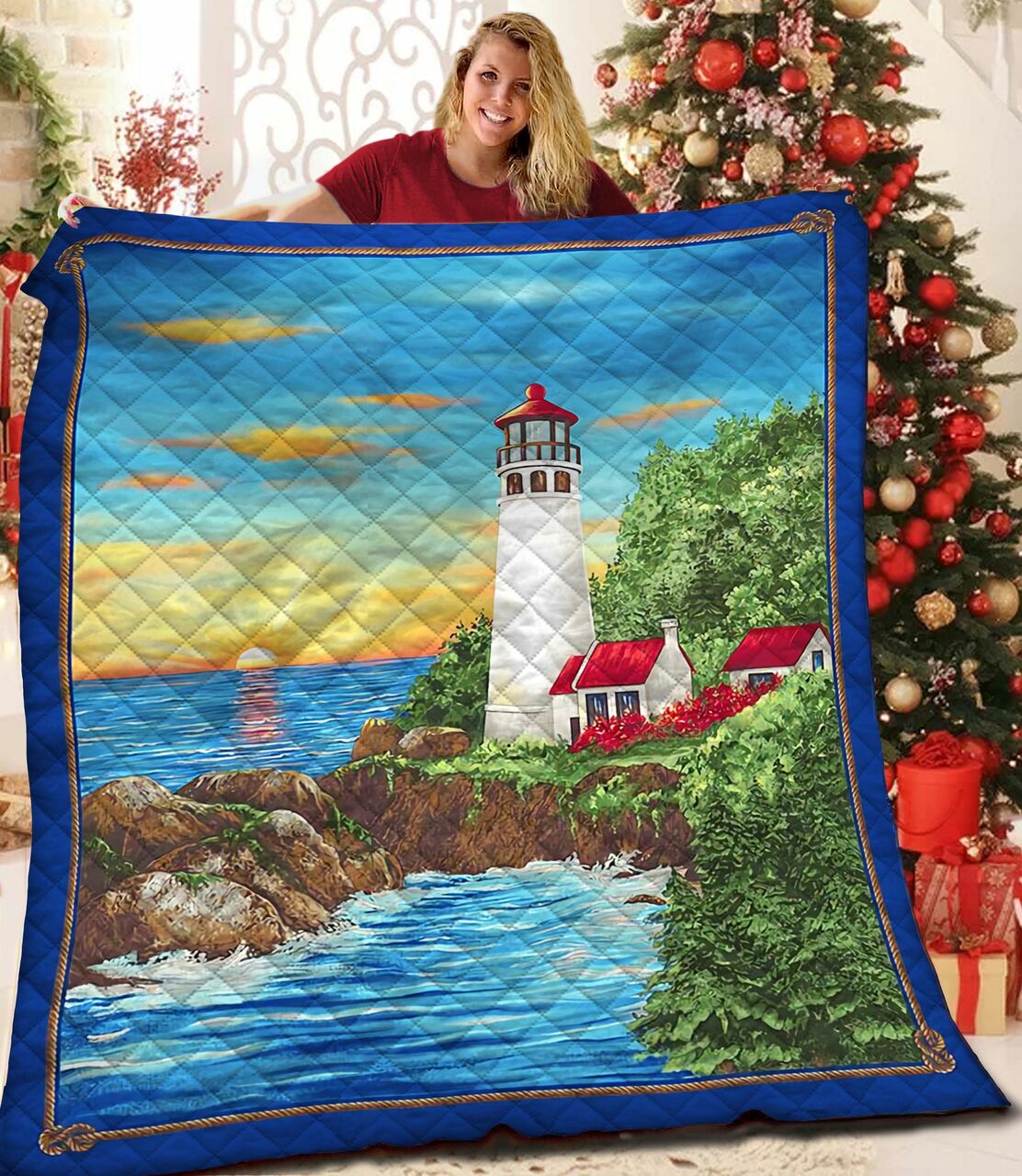Personalized Lighthouse Quilt Bedding Set Great for Bedroom Decoration